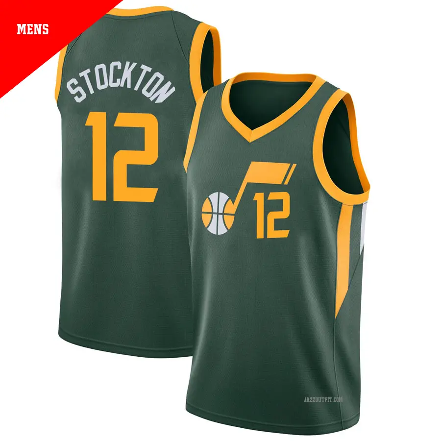 ＃12 Men's John Stockton Utah Jazz 2018/19 Swingman Green JerseyCity Edition