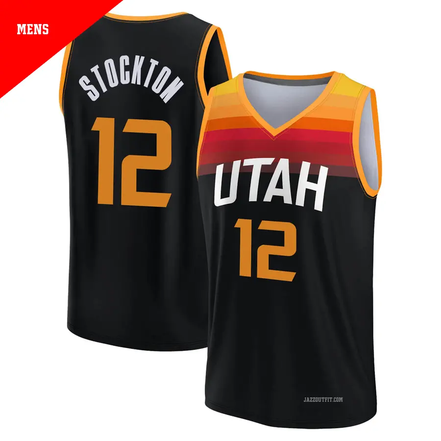 ＃12 Men's John Stockton Utah Jazz 2021/22 Fast Break Black Replica City Edition Jersey