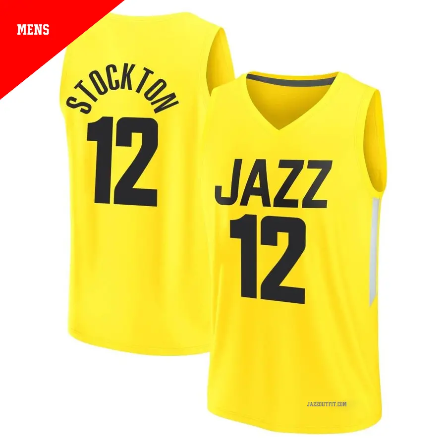 ＃12 Men's John Stockton Utah Jazz 2022/23 Fast Break Yellow City Edition Jersey