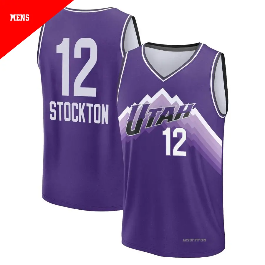 ＃12 Men's John Stockton Utah Jazz 2023/24 Fast Break Purple City Edition Jersey