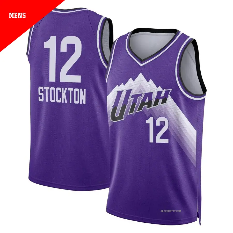 ＃12 Men's John Stockton Utah Jazz 2023/24 Swingman Purple City Edition Jersey