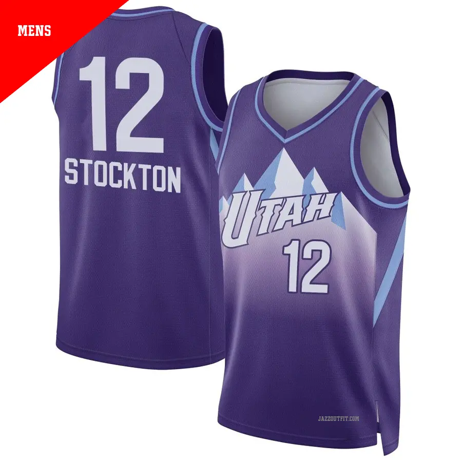 ＃12 Men's John Stockton Utah Jazz 2024/25 Swingman Purple City Edition Jersey