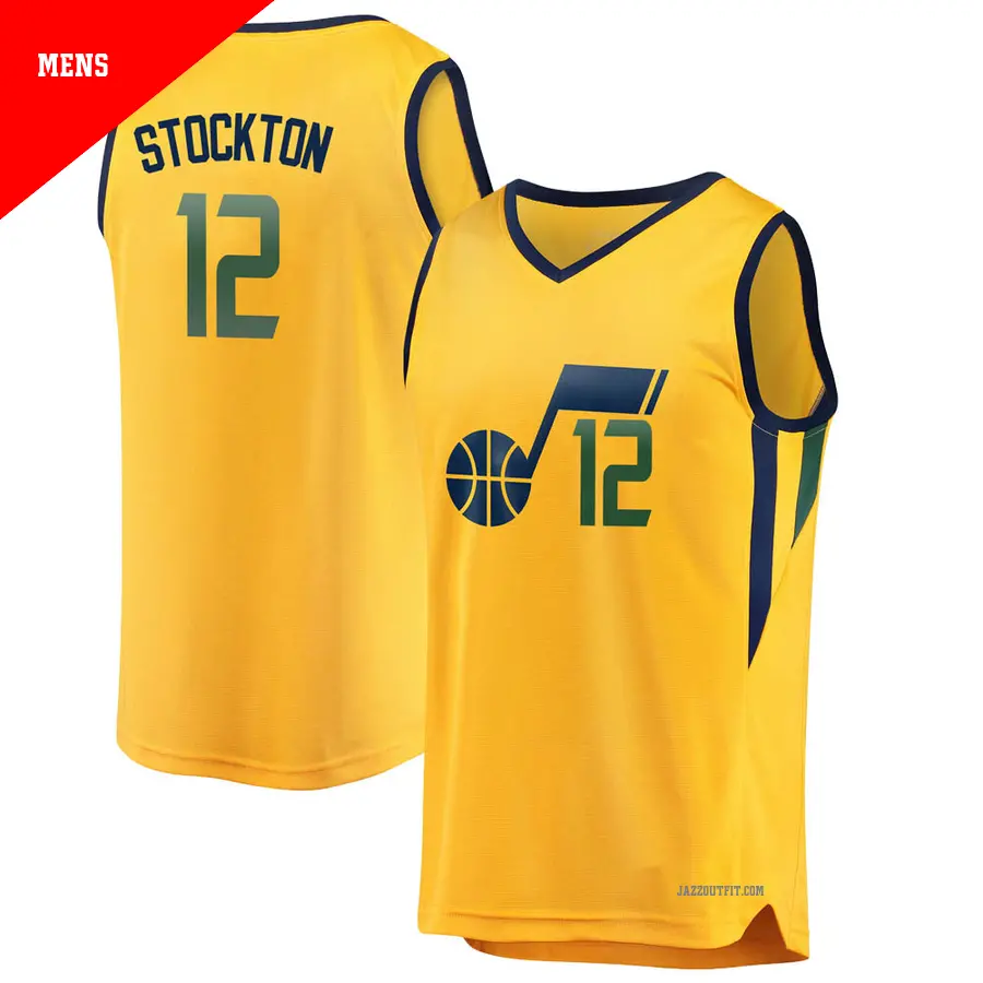 ＃12 Men's John Stockton Utah Jazz Gold Fast Break JerseyStatement Edition