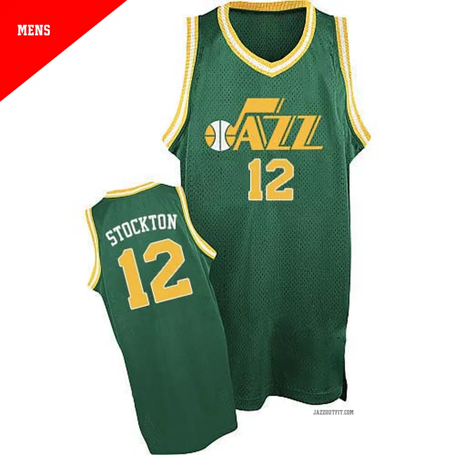 ＃12 Men's John Stockton Utah Jazz Green Authentic Throwback Jersey