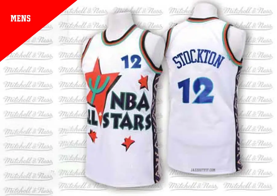 ＃12 Men's John Stockton Utah Jazz White Authentic 1995 All Star Throwback Jersey