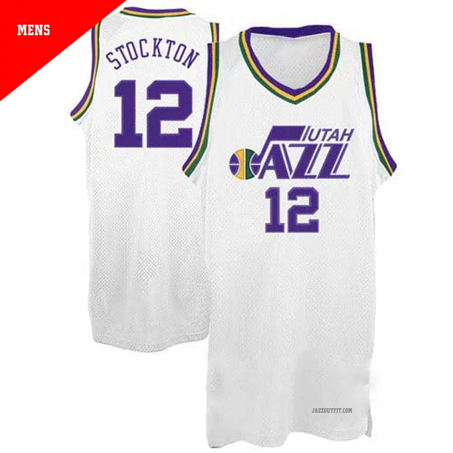 ＃12 Men's John Stockton Utah Jazz White Authentic Throwback Jersey