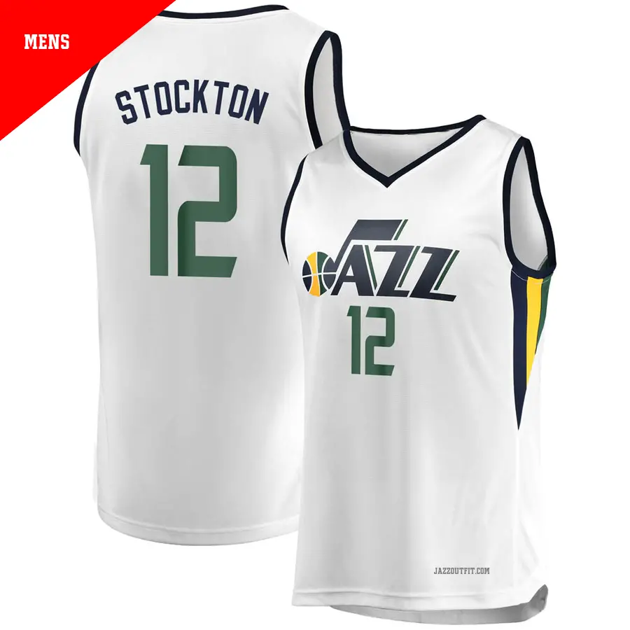 ＃12 Men's John Stockton Utah Jazz White Fast Break JerseyAssociation Edition