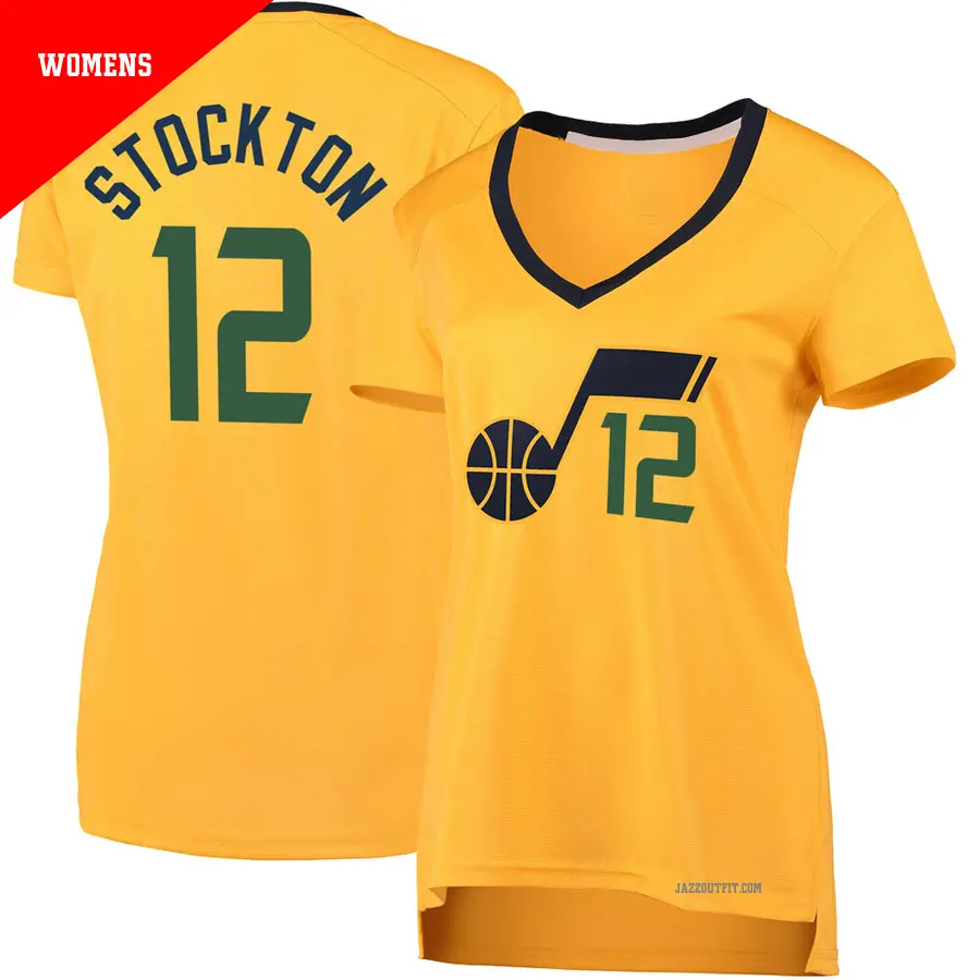 ＃12 Women's John Stockton Utah Jazz Gold Fast Break JerseyStatement Edition