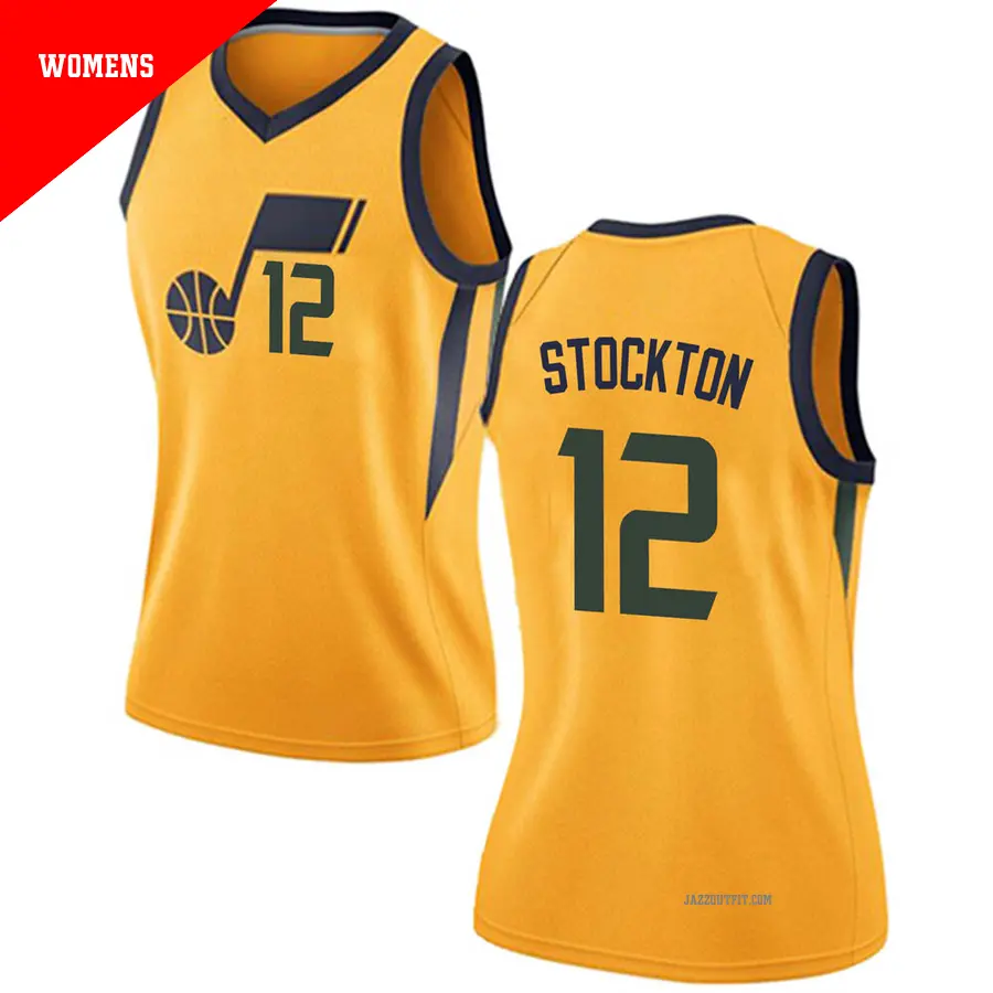 ＃12 Women's John Stockton Utah Jazz Gold Swingman JerseyStatement Edition