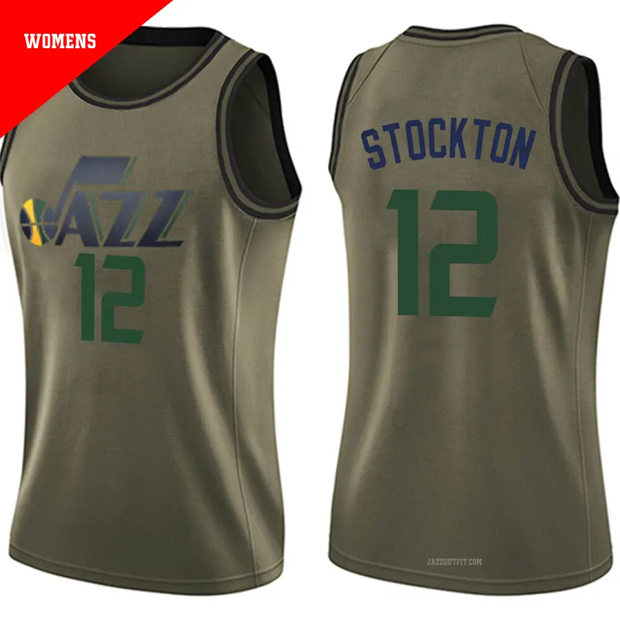 ＃12 Women's John Stockton Utah Jazz Green Swingman Salute to Service Jersey