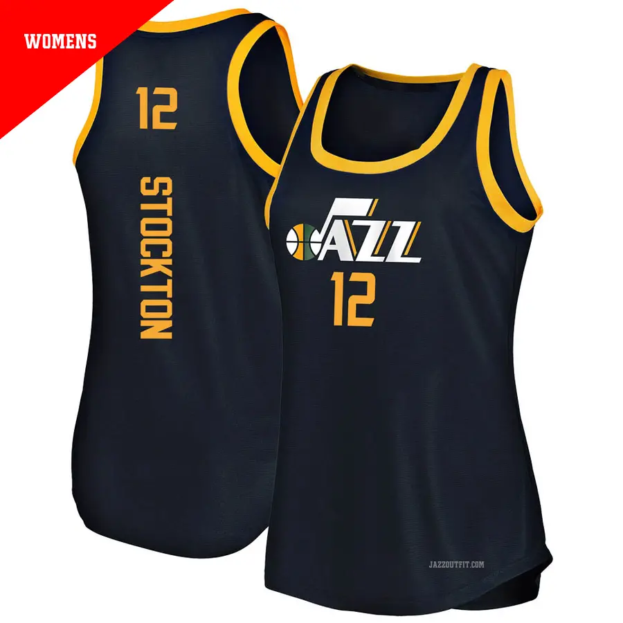 ＃12 Women's John Stockton Utah Jazz Navy Fast Break Tank JerseyIcon Edition