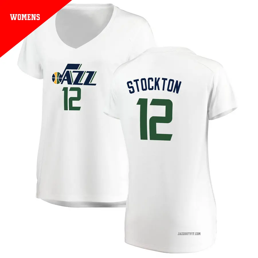 ＃12 Women's John Stockton Utah Jazz White Fast Break JerseyAssociation Edition