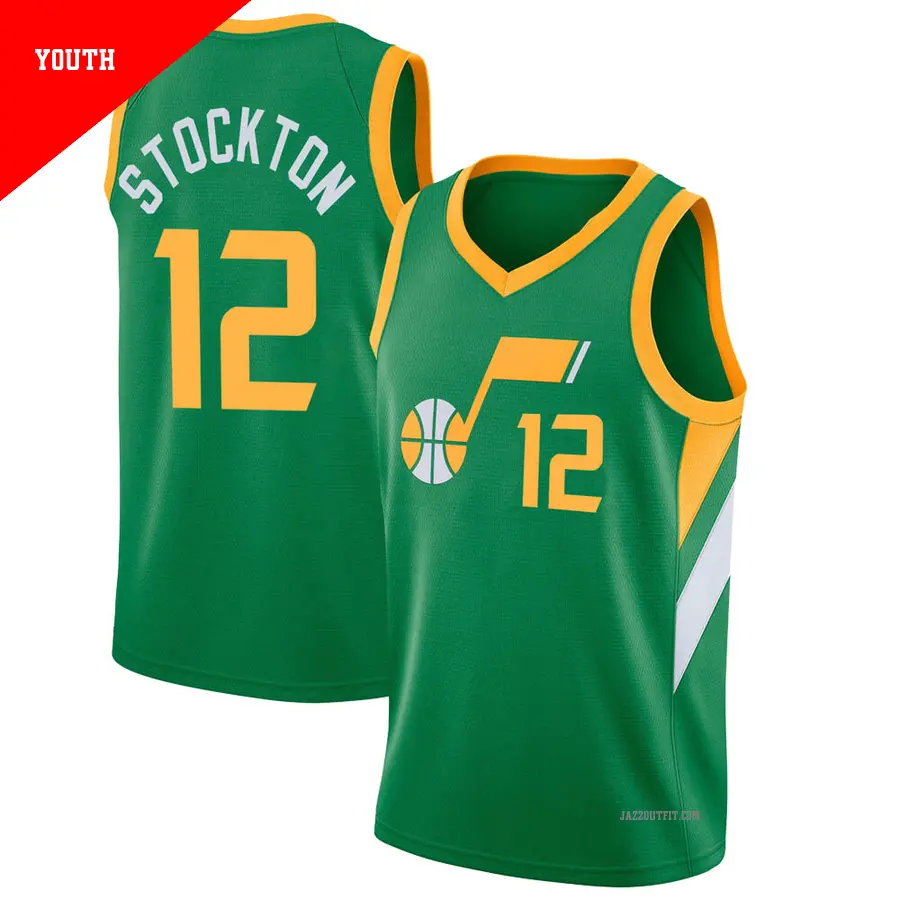 ＃12 Youth John Stockton Utah Jazz 2020/21 Swingman Green JerseyEarned Edition
