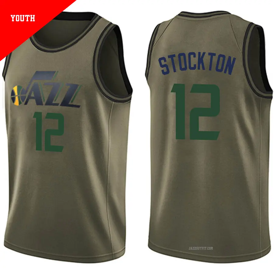 ＃12 Youth John Stockton Utah Jazz Green Swingman Salute to Service Jersey