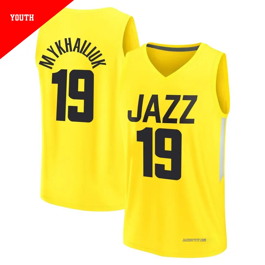 ＃19 Youth Svi Mykhailiuk Utah Jazz 2022/23 Fast Break Yellow City Edition Jersey